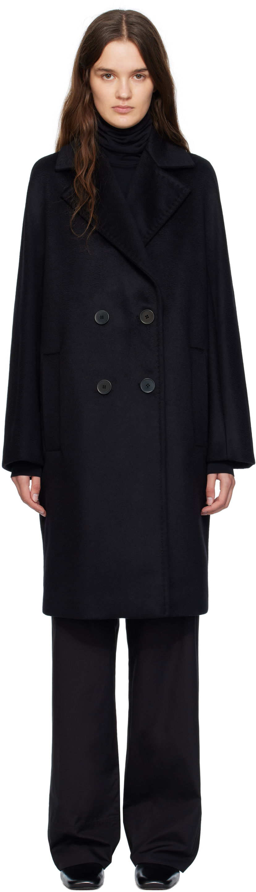 Plašči Max Mara Max Mara Agenda Double-Breasted Coat Črna | 2526016081600