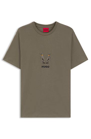 Majica BOSS HUGO Embroidered Logo Cotton-Jersey T-Shirt Zelena | 50549154