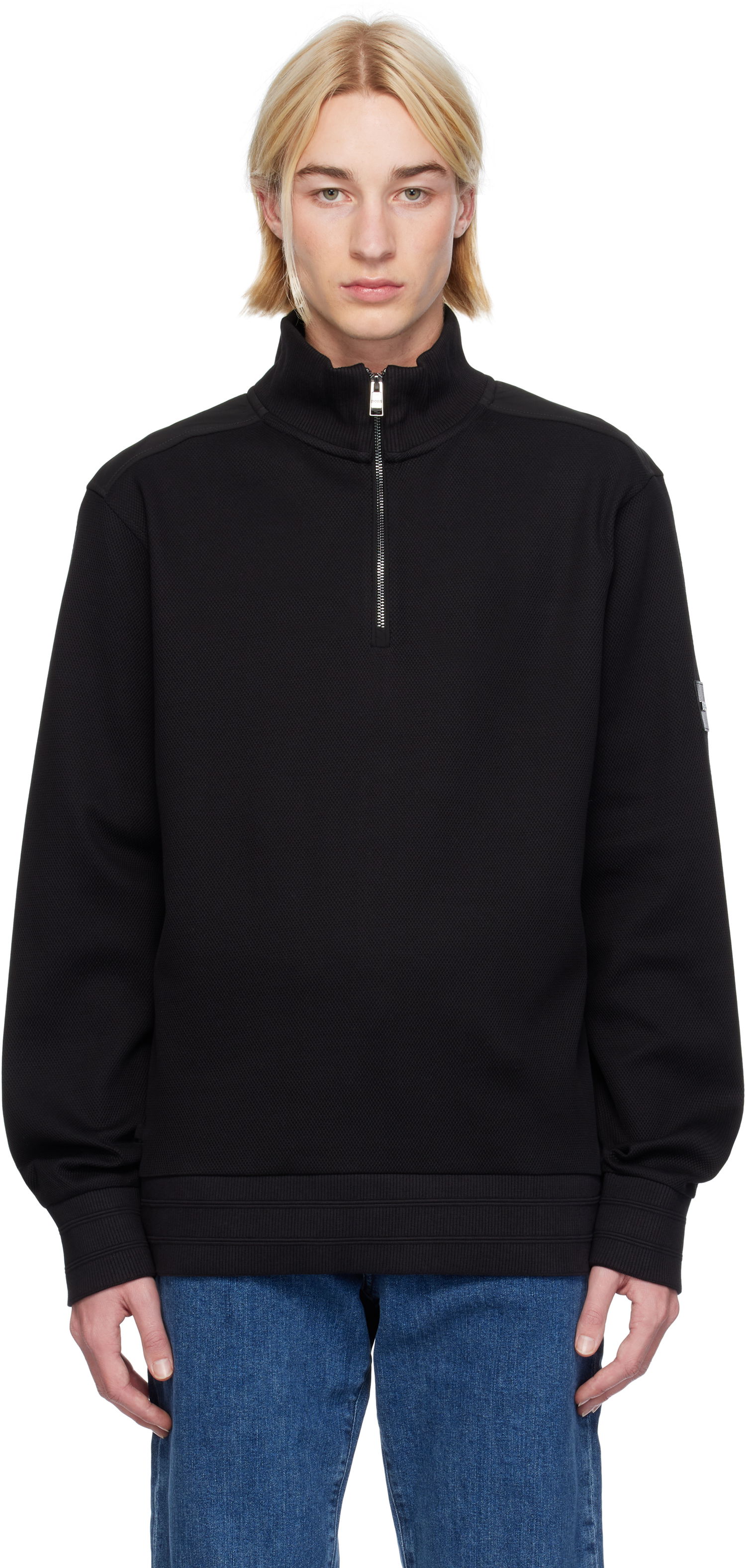 Pulover BOSS Regular-Fit Quarter-Zip Sweatshirt Črna | 50524999, 0