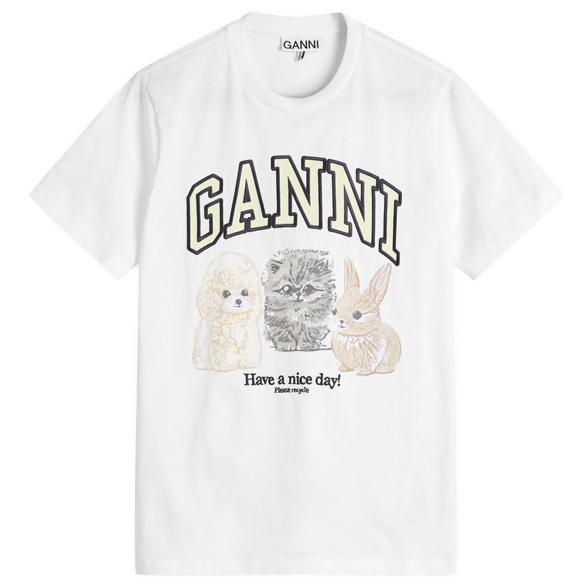 Majica GANNI Animals Relaxed T-Shirt, Size Large, GANNI Bela | T4237-151