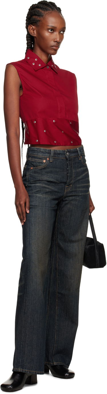 Krop-top OUR LEGACY Sleeveless Collared Eyelet Crop Girdle Top Rdeča | W4252GLR, 3