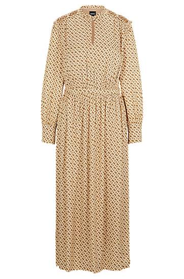 Obleke BOSS Monogram Print Silk-Blend Dress Bež | 50509345