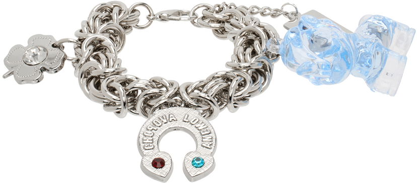 Zapestnica Chopova Lowena Charm Bracelet with Clover and Blue Crystal Charms Kovinski | 6539