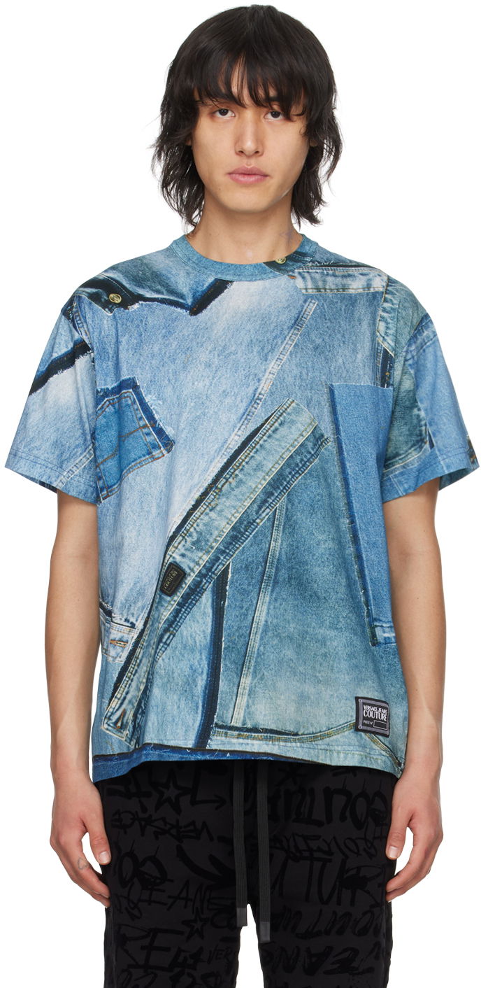 Majica Versace Jeans Couture Printed T-Shirt Modra | E76GAH6R0_EJS276