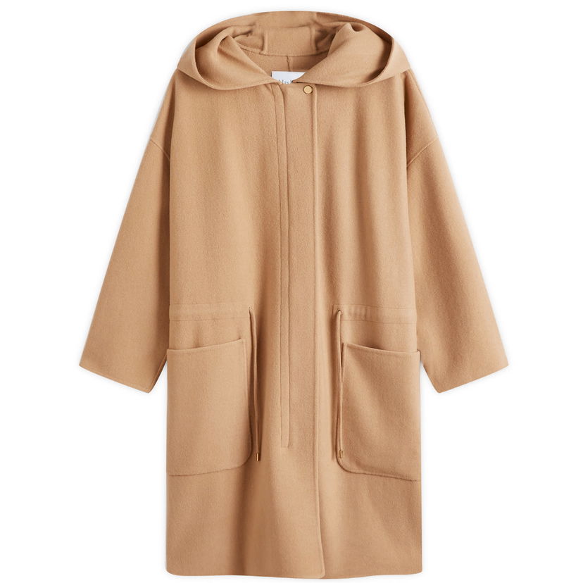 Plašči Max Mara Max Mara Miele Hooded Coat, Size Large Bež | 2511901021600-Camel