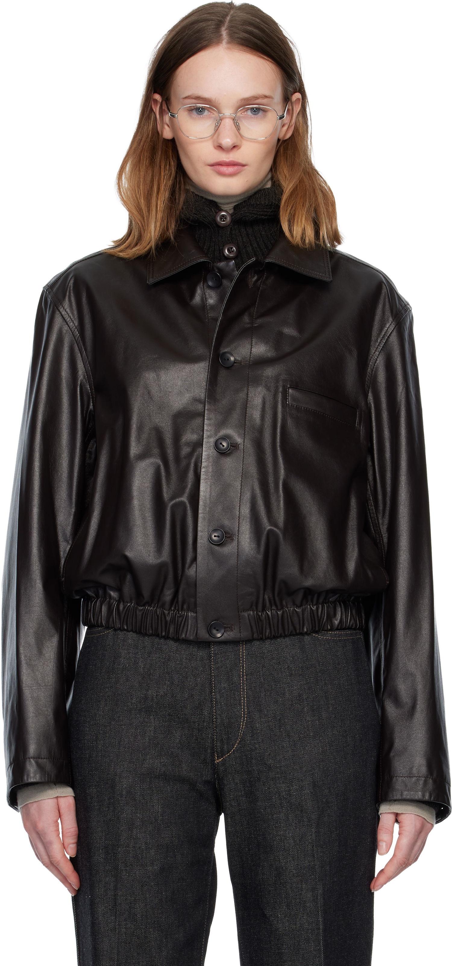 Jakna LEMAIRE Soft Leather Collared Blouson Jacket Rjava | OW1158 LL0146, 0