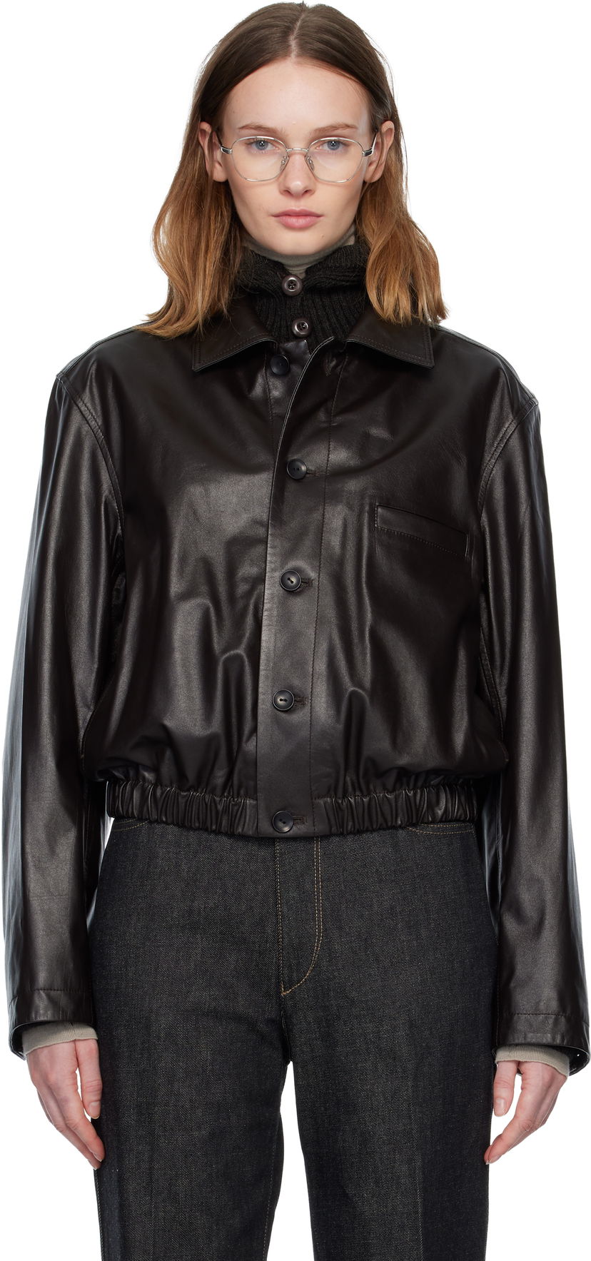 Jakna LEMAIRE Soft Leather Collared Blouson Jacket Rjava | OW1158 LL0146