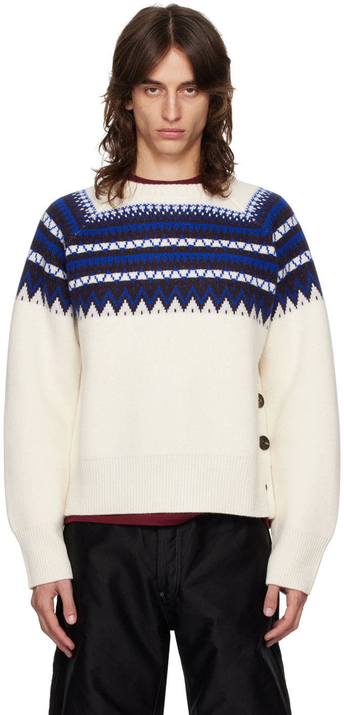 Pleteni pulover Wales Bonner Fair Isle Sweater Bela | UA24KN21-WO09-1089