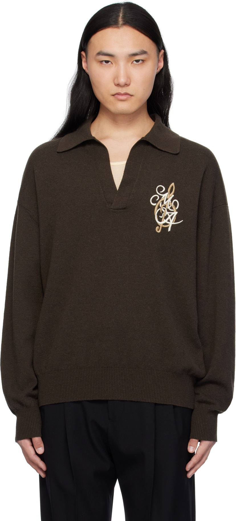 Pleteni pulover AMIRI AMIRI 'MA' Music Note Polo Sweater Rjava | AMKNPO1060