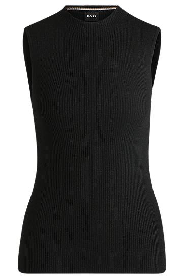 Pleteni pulover BOSS Ribbed Sleeveless Top Črna | 50523749
