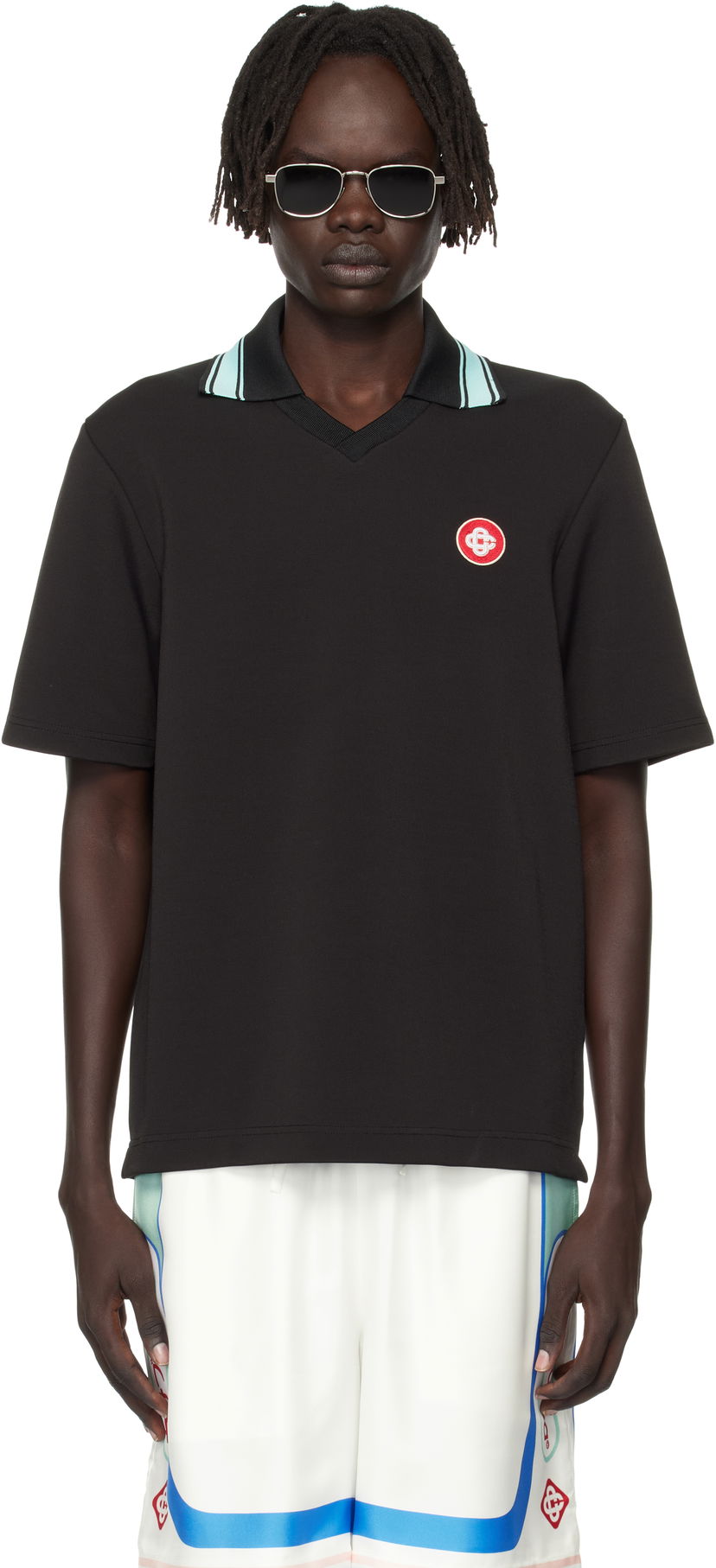 Polo majica Casablanca Casablanca Double V-Neck Short Sleeve Polo Črna | MPF25-JTP-381-01