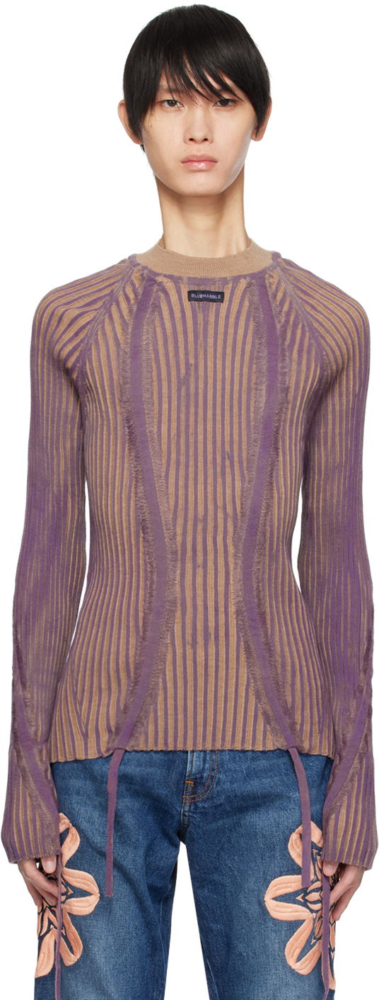 Pleteni pulover Bluemarble Drawstring Detail Sweater Lila | SW26 KN21B23 BEI
