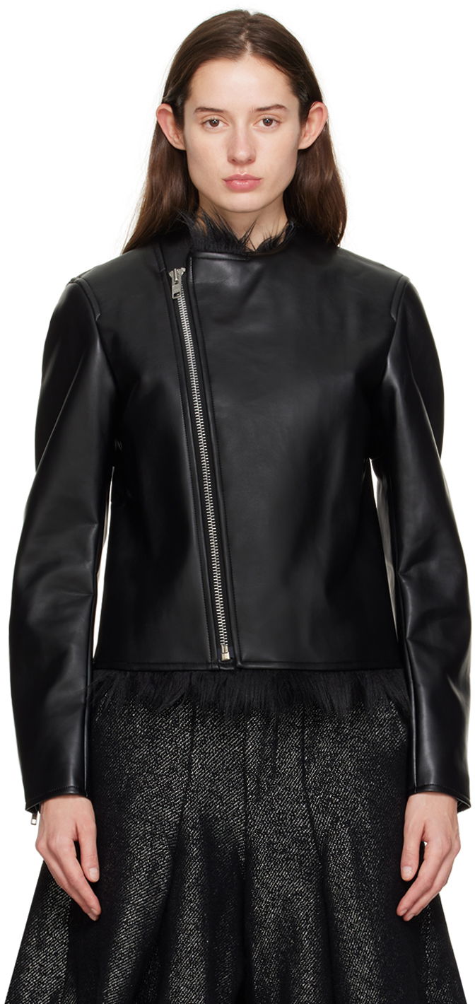Jakna Comme des Garçons Zip Faux-Leather Jacket With Feathers Črna | PL-J048-051
