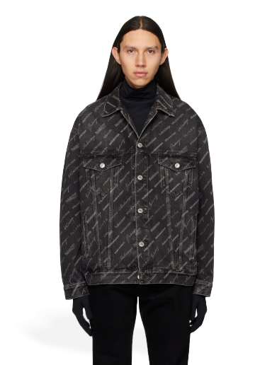 Jakna Balenciaga Logomania Denim Jacket Črna | 724738-TBP47-1270