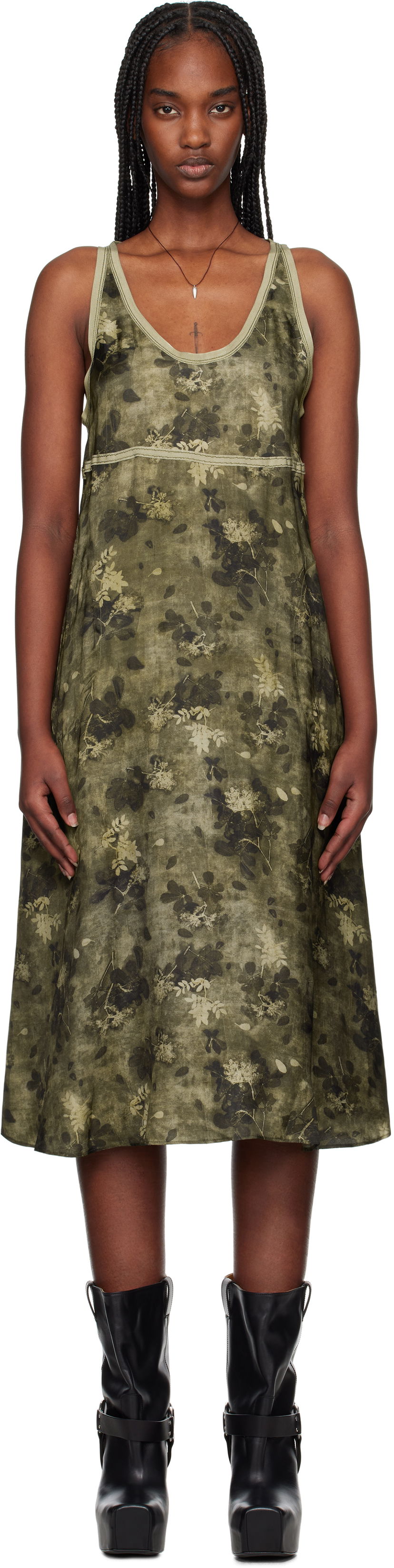 Obleke R13 R13 Taped Tank Midi Dress Zelena | R13WR379-R463B