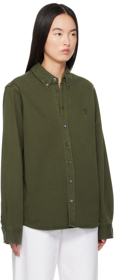Srajce AMI AMI Cotton Button-Down Ami de Coeur Shirt Bordo | USH060.DE0054, 4