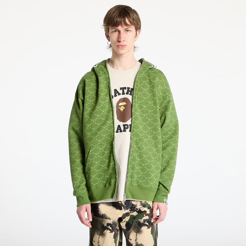 Pulover BAPE A BATHING APE College Monogram Relaxed Fit Shark Full Zip Hoodie Zelena | 001ZPL301314MGRN