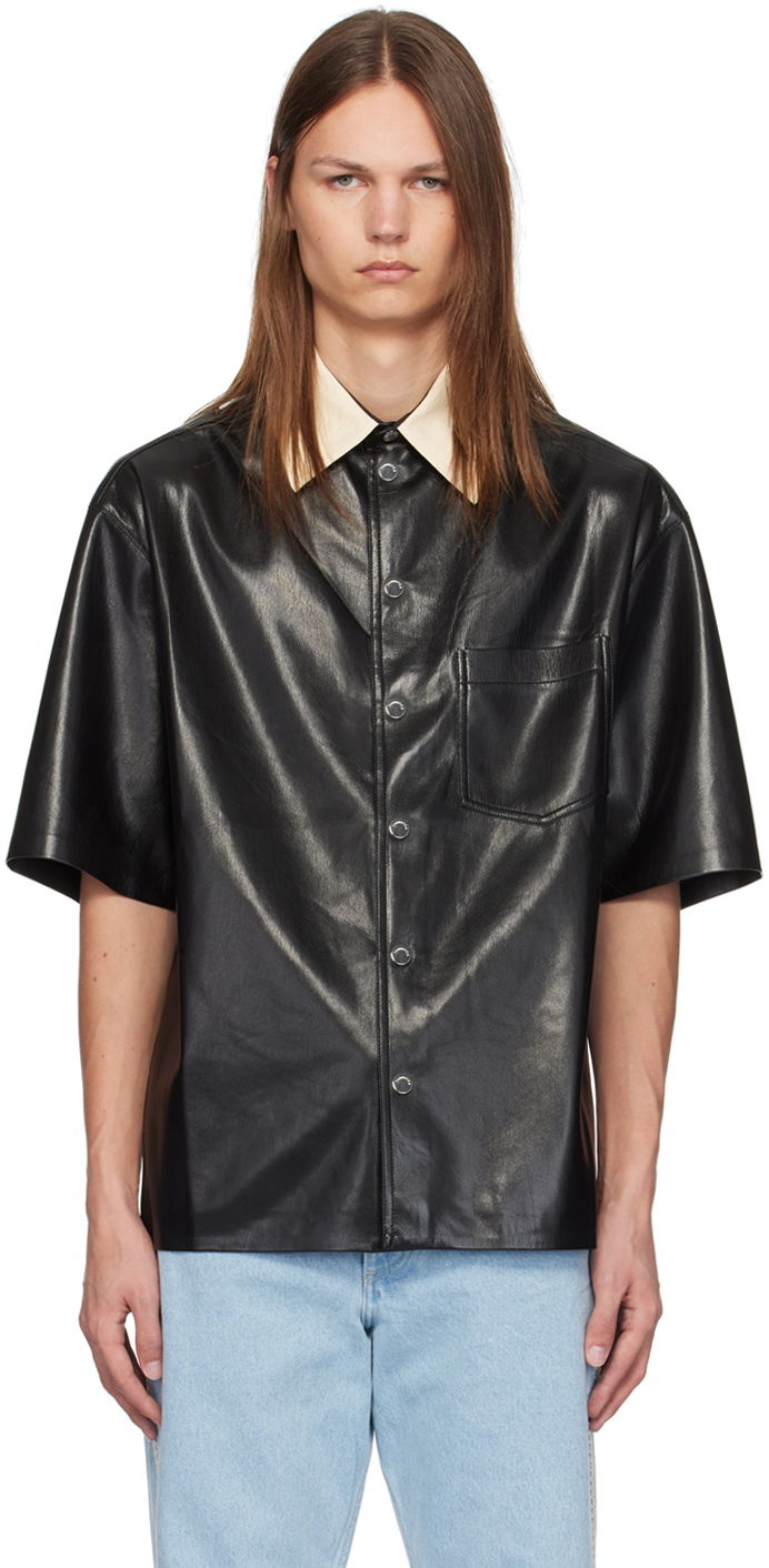 Srajce Nanushka Black Aksel Faux-Leather Shirt Črna | NM24PFSH01999
