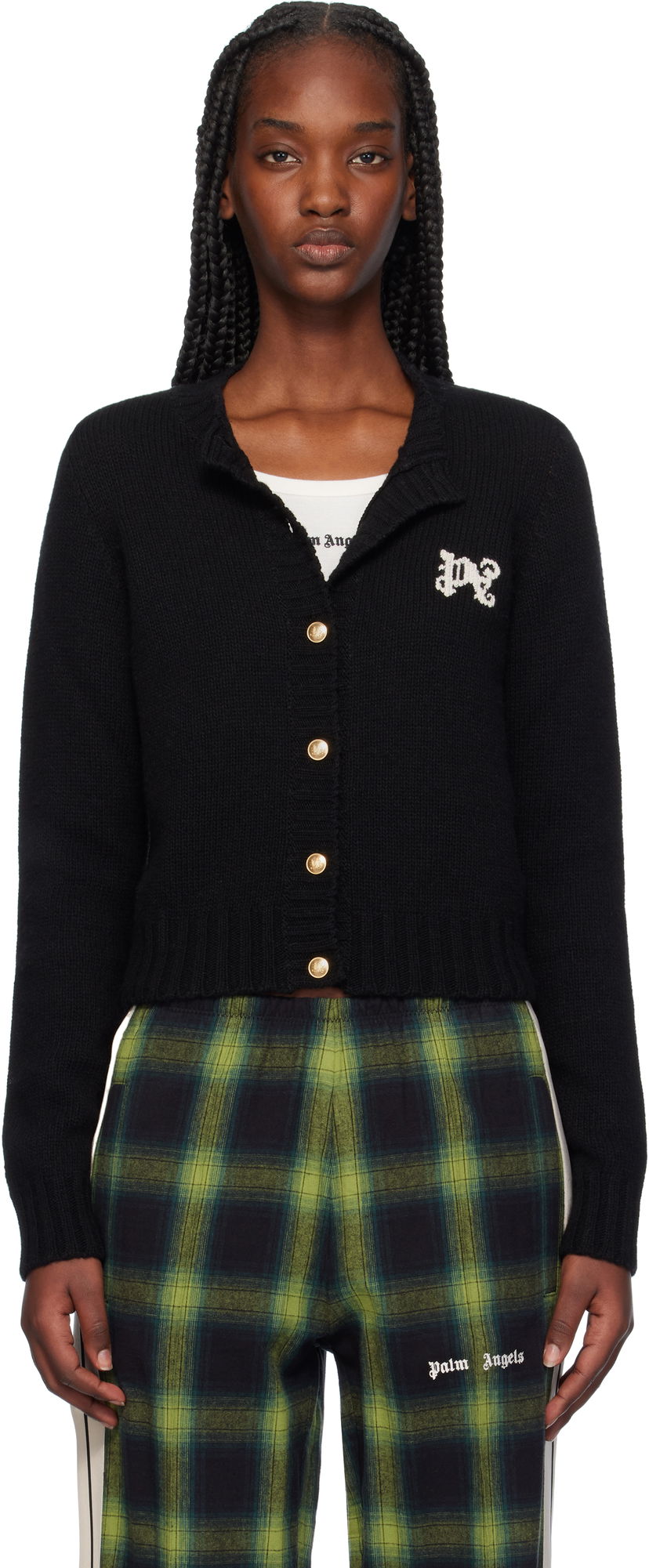 Pleteni pulover Palm Angels Cardigan Sweater Črna | PWHB020F24KNI0011003