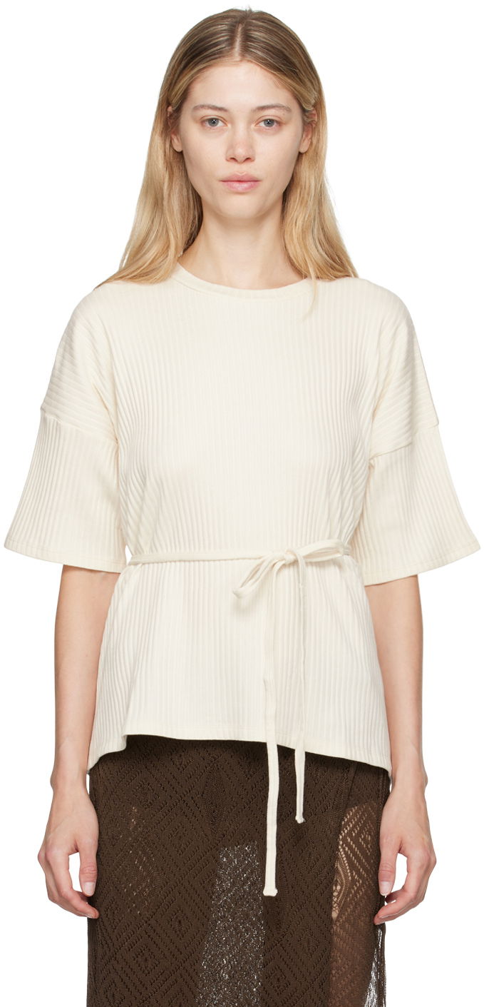 Pleteni pulover Baserange Baserange Shaw Tie-Waist T-Shirt Bela | FSHT-RIB-000