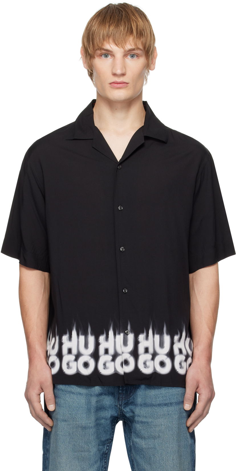 Srajce BOSS Oversized Smoke Logo Print Shirt Črna | 50534254