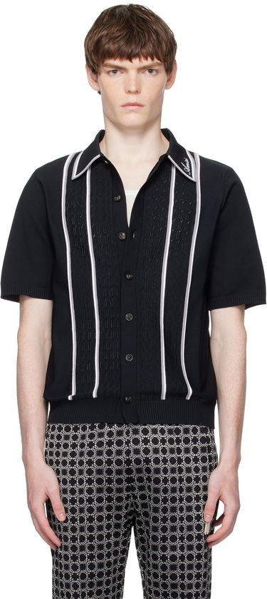 Polo majica AMIRI AMIRI Script Stripe Knit Polo Črna | AMKNIR1025, 0