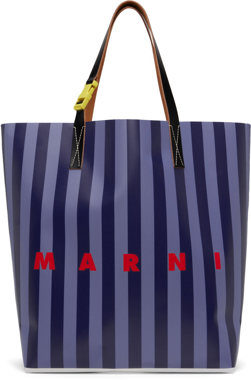 Tote bag Marni Marni Tribeca Striped Shopping Tote Modra | SHMQ0037Q0P8210ZO886