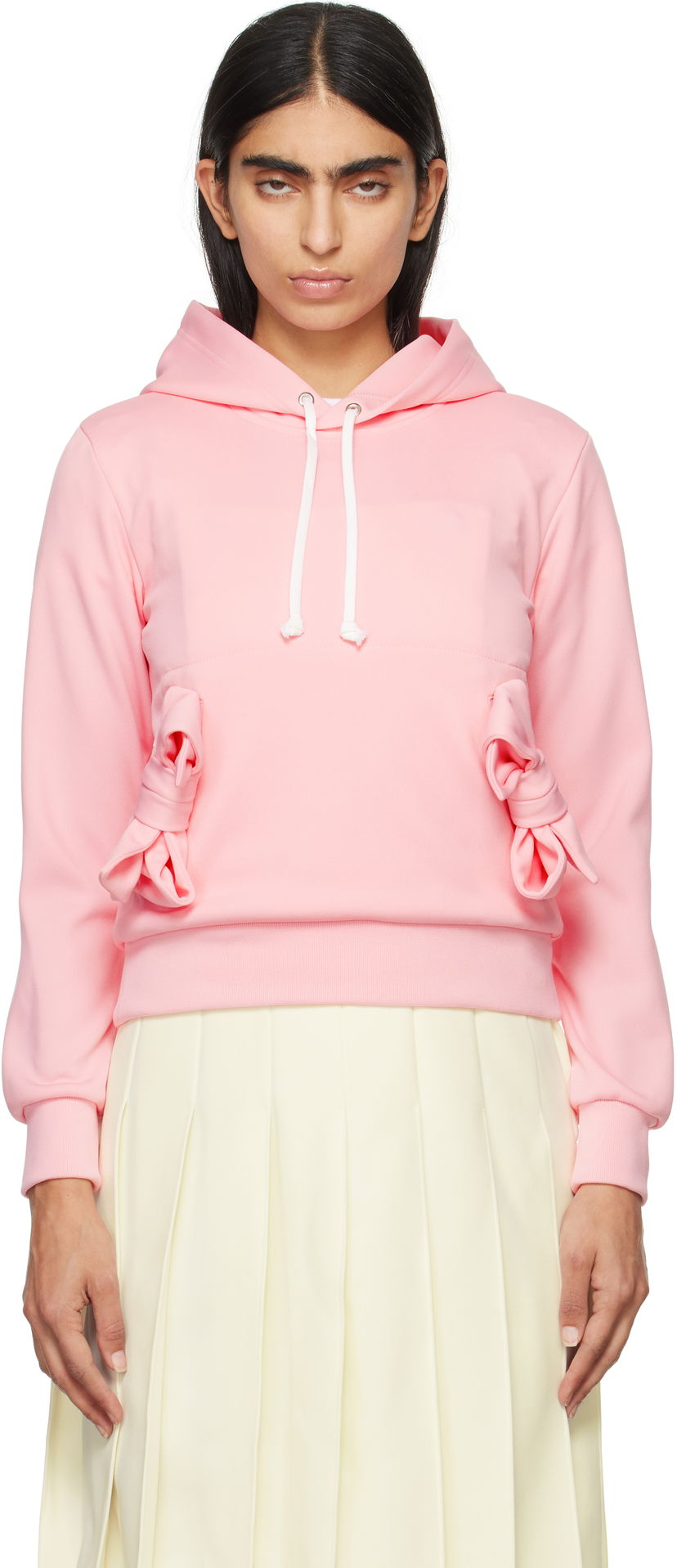 Pulover Comme des Garçons Girl Polyester Jersey Bow Hoodie Roza | NN-T002-051