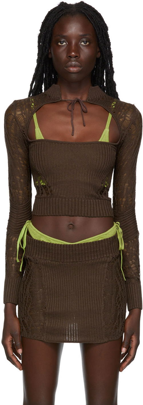Pleteni pulover GUIZIO Guizio Cutout Turtleneck Top Rjava | MCTT 2