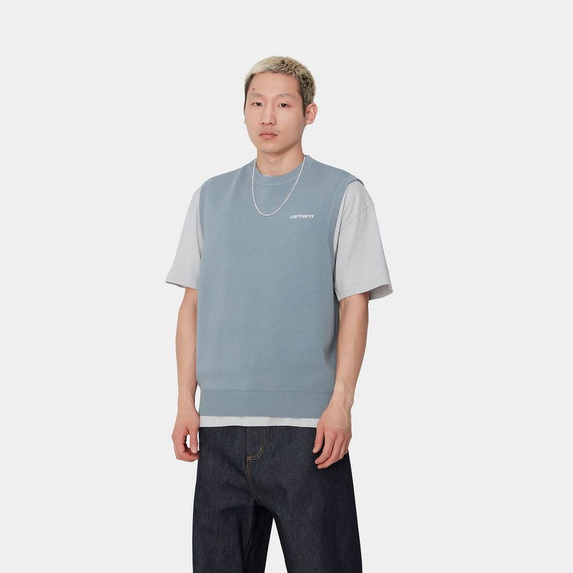 Pleteni pulover Carhartt WIP Script Vest Sweater Modra | I033696_9