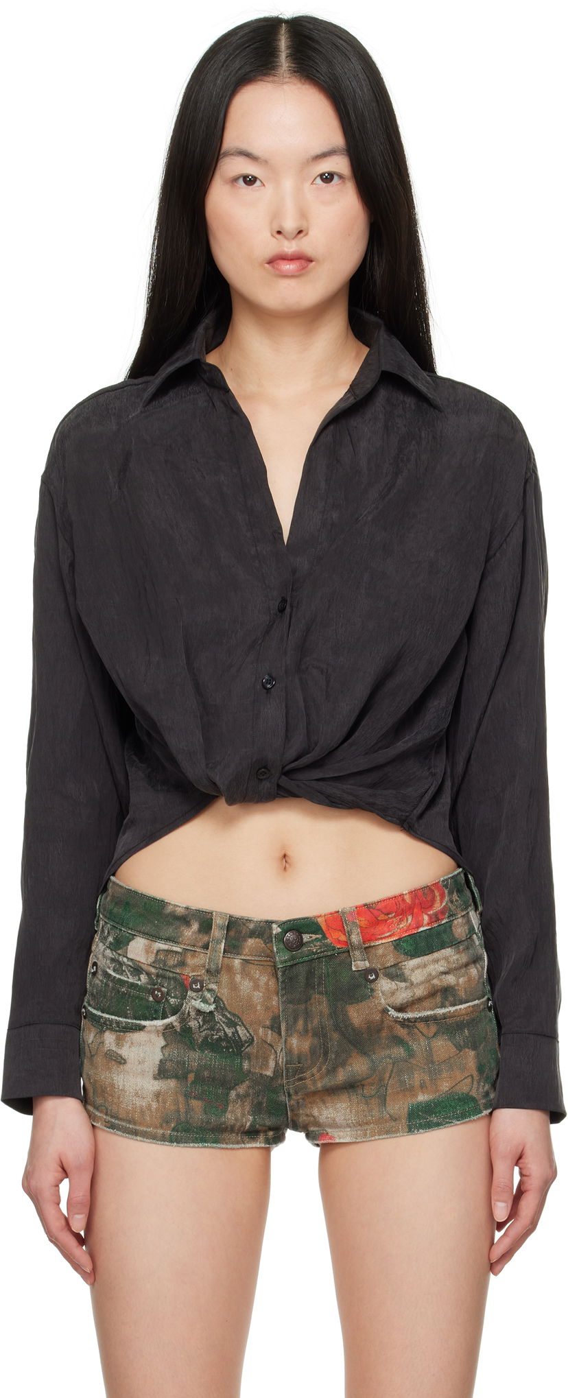 Srajce R13 R13 Twisted Front Shirt Črna | R13WR382-R510A