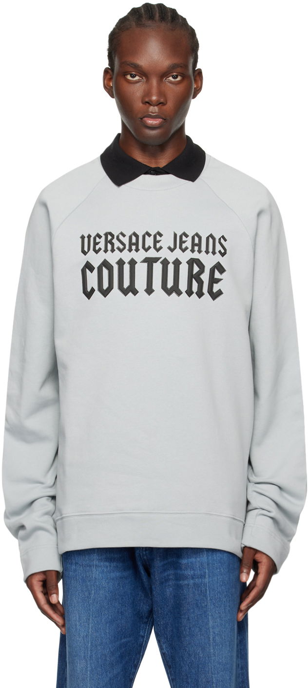 Majica Versace Jeans Couture Blue Appliqué Sweatshirt Siva | E77GAIL01_ECF02L