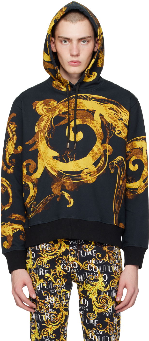 Pulover Versace Jeans Couture Black Watercolor Couture Hoodie Črna | E76GAI3HW_EFS131