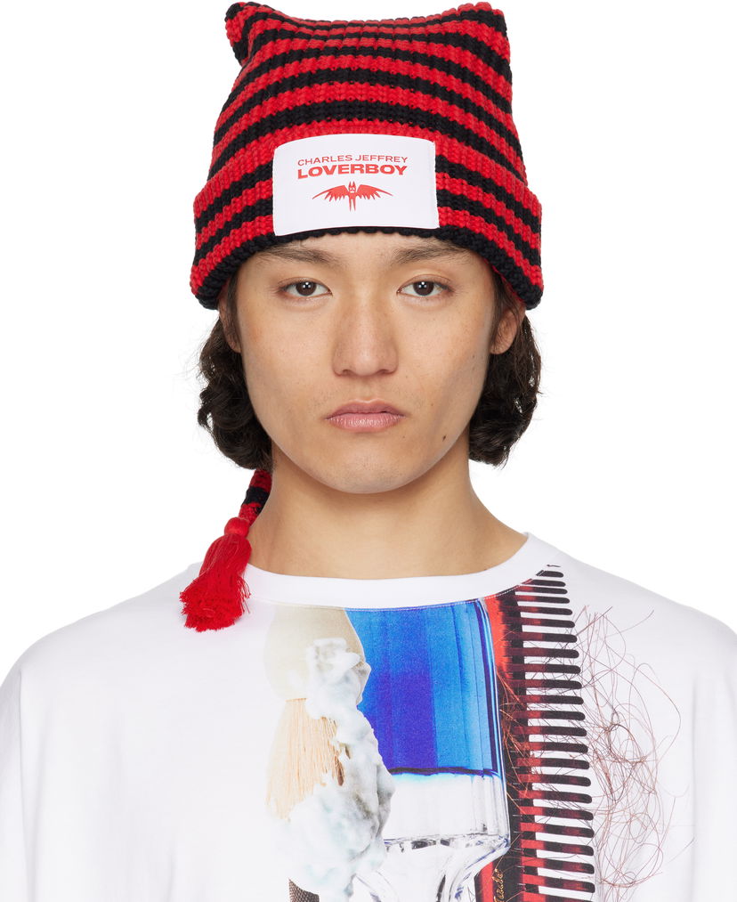 Beanie Charles Jeffrey Loverboy Charles Jeffrey LOVERBOY Sloppy Giuseppe Knit Beanie with Tassel Rdeča | 54131003
