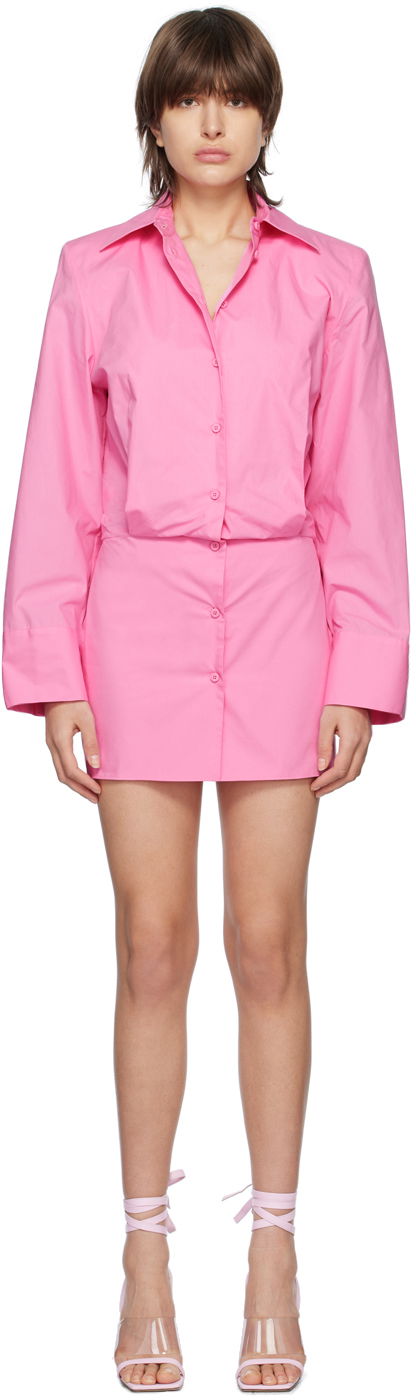 Obleke The Attico Attico Margot Mini Shirt Dress Roza | 232WCA113 C052