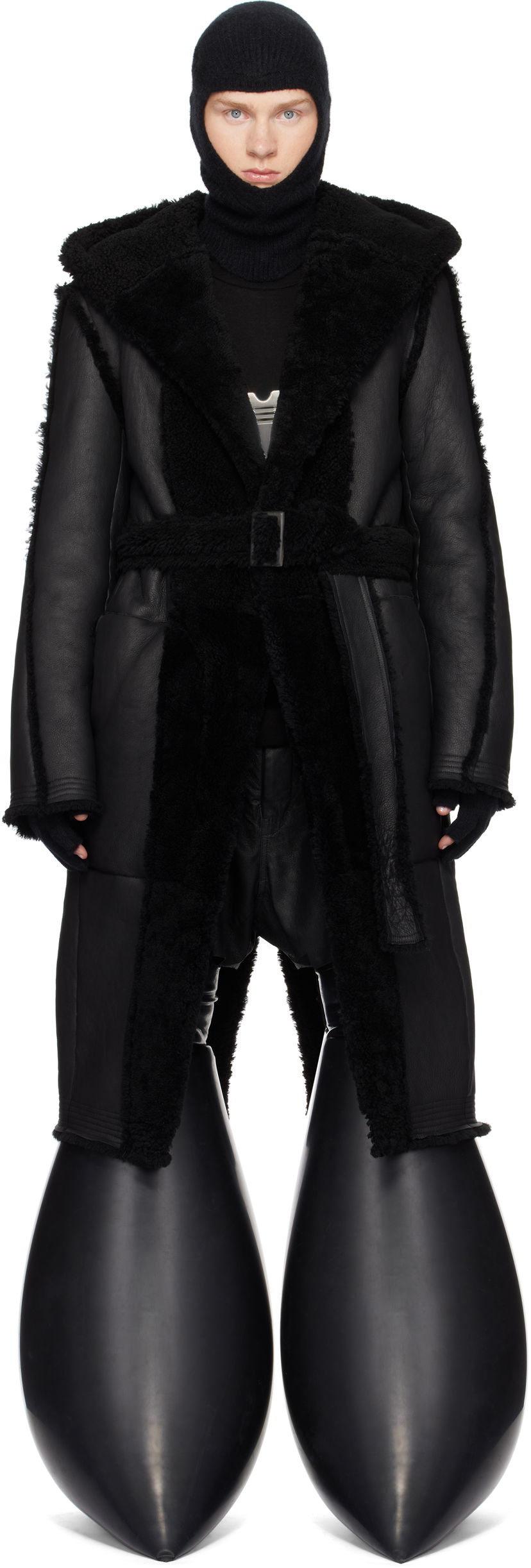Plašči Rick Owens Slim Hoodie Shearling Coat Črna | RR02D6912 LSHMR