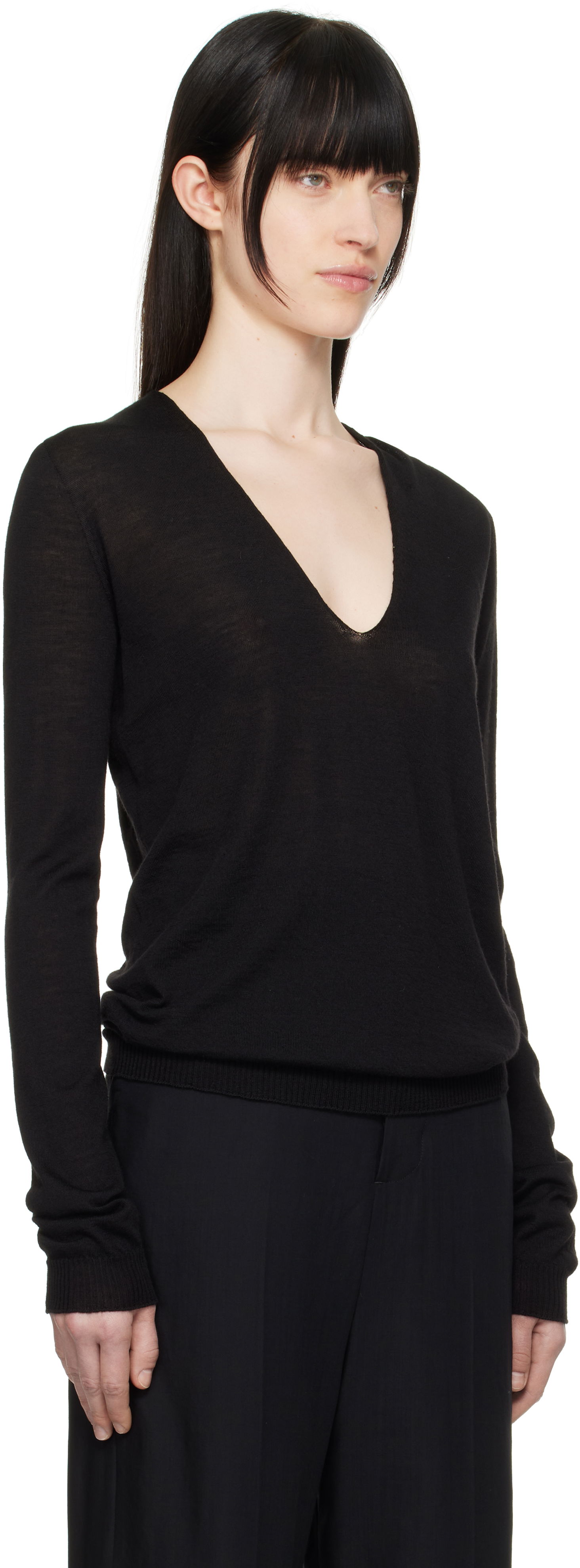 Pleteni pulover Rick Owens Rick Owens Hollywood V-Neck Sweater Črna | RP01E7623 M, 1