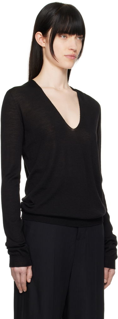 Pleteni pulover Rick Owens Rick Owens Hollywood V-Neck Sweater Črna | RP01E7623 M, 1