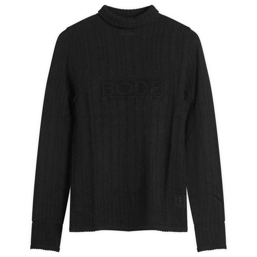 Pleteni pulover Bode Louise Patterned Knit Mock Neck Long Sleeve Top Črna | WRF25KT006-BLACK