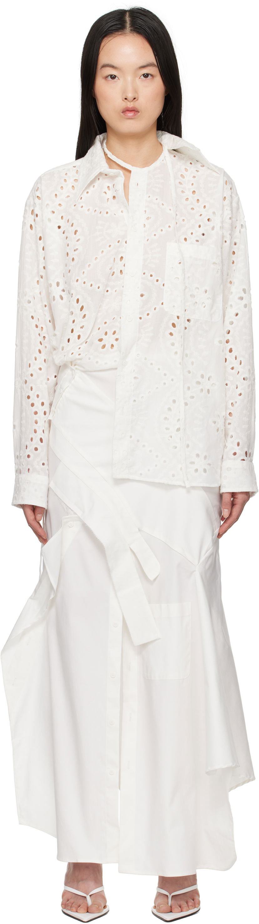 Obleke Ottolinger Ottolinger Deconstructed Shirting Midi Dress Bela | 10650010601