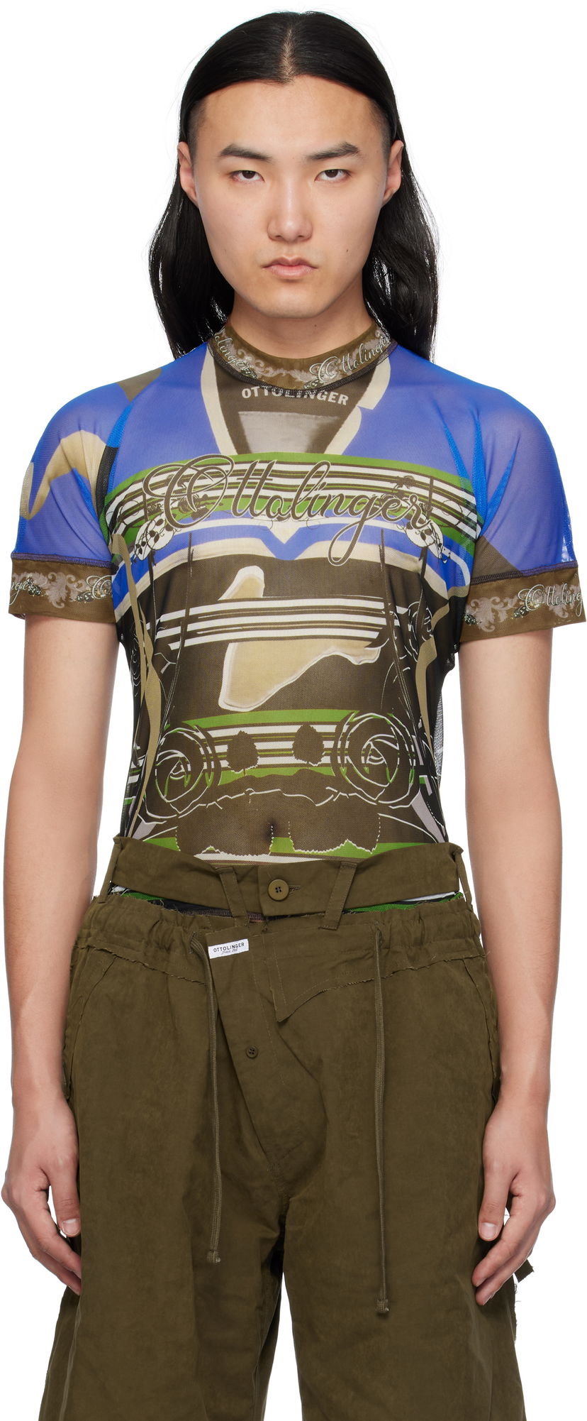 Majica Ottolinger Ottolinger Printed Mesh T-Shirt Modra | 101-100501-01