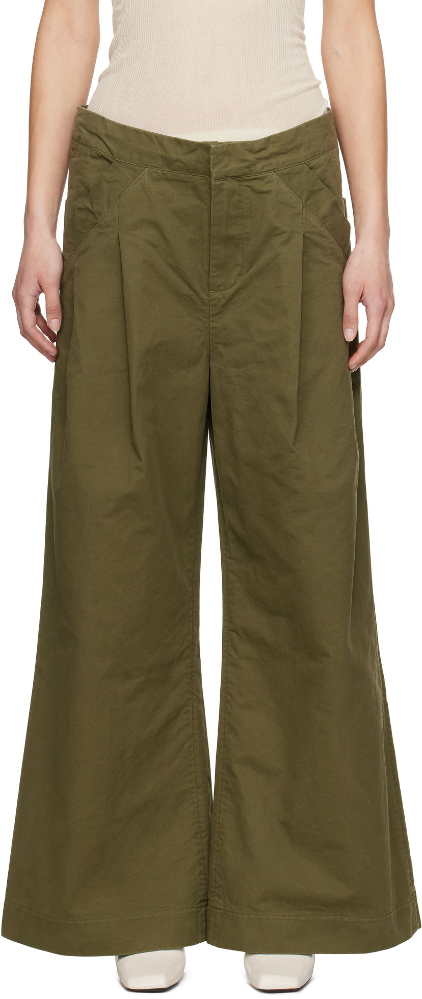 Hlače Entire Studios Entire Studios Wares Pleated Wide-Leg Trousers Zelena | ESU-S25-3007-AR
