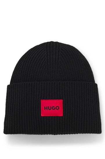 Beanie BOSS HUGO Wool-Blend Beanie with Logo Patch Črna | 50502579, 0