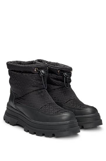 Superge in čevlji BOSS Monogram Slim-Fit Boots with Leather Trims Črna | 50523505