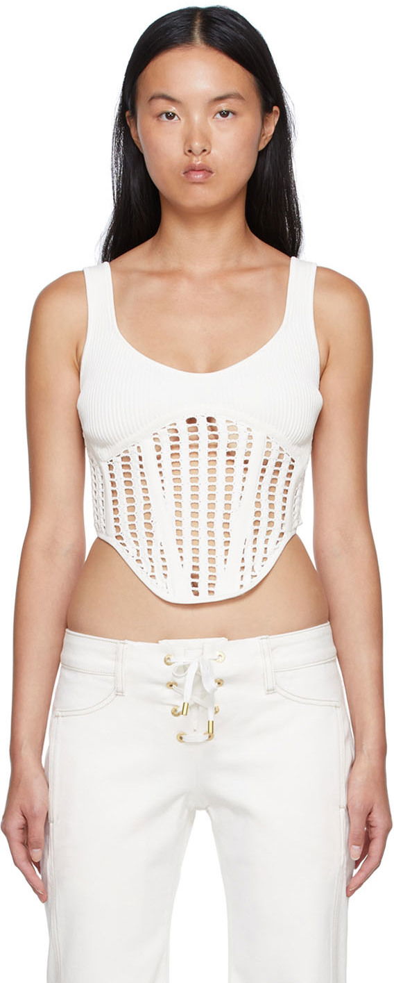 Majica brez rokavov Dion Lee Recycled Viscose Tank Top with Lace Up Bela | A7568S22