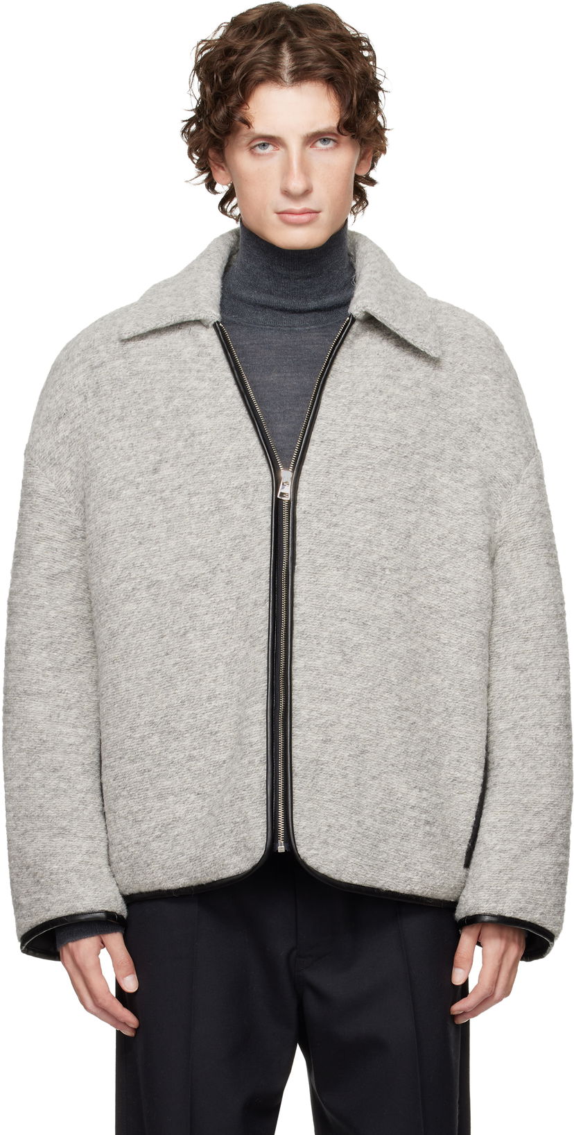 Jakna JW Anderson JW Anderson Contrast Trim Full-Zip Jacket Siva | JK0394-PG1820