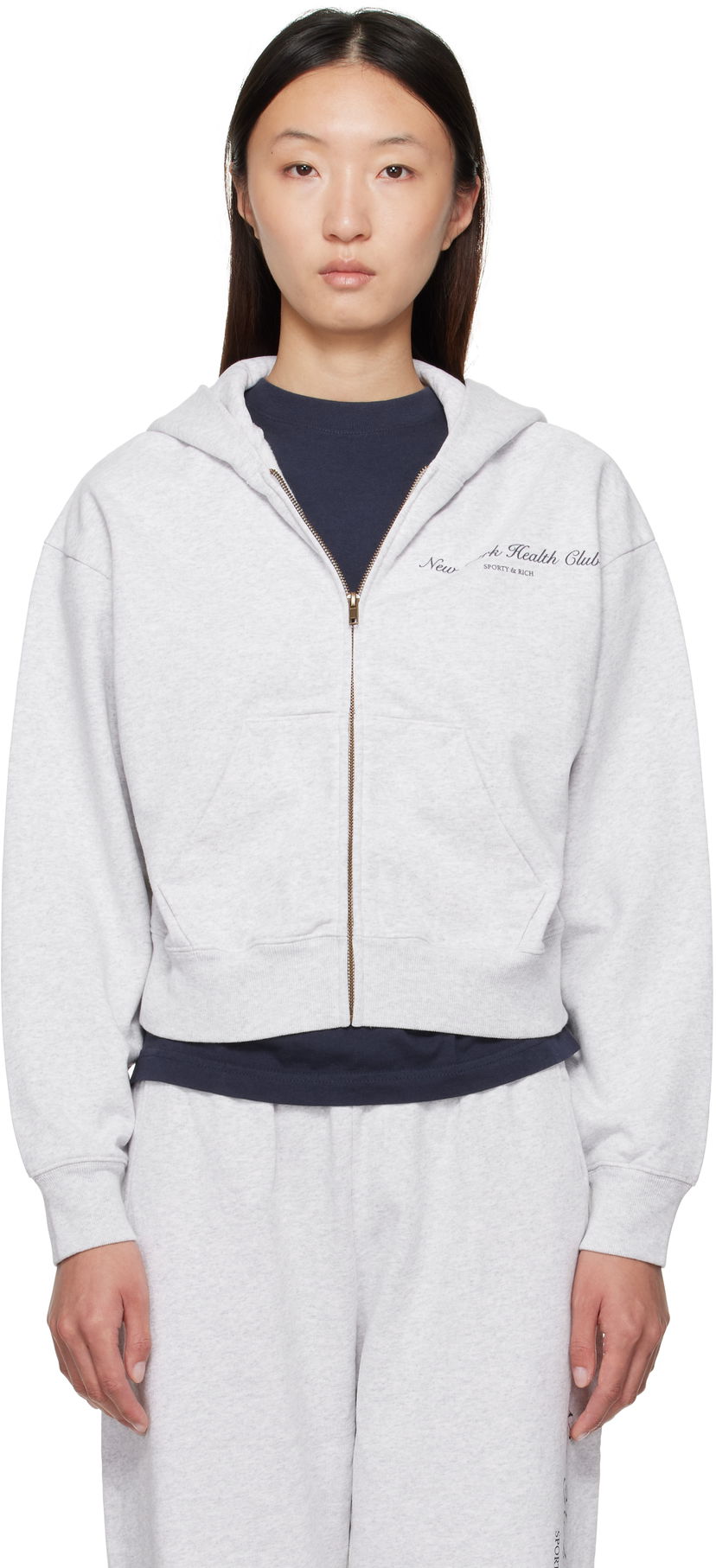 Pulover Sporty & Rich Sporty & Rich 'NY Health Club' Cropped Zip Hoodie Siva | ST068602043GY03