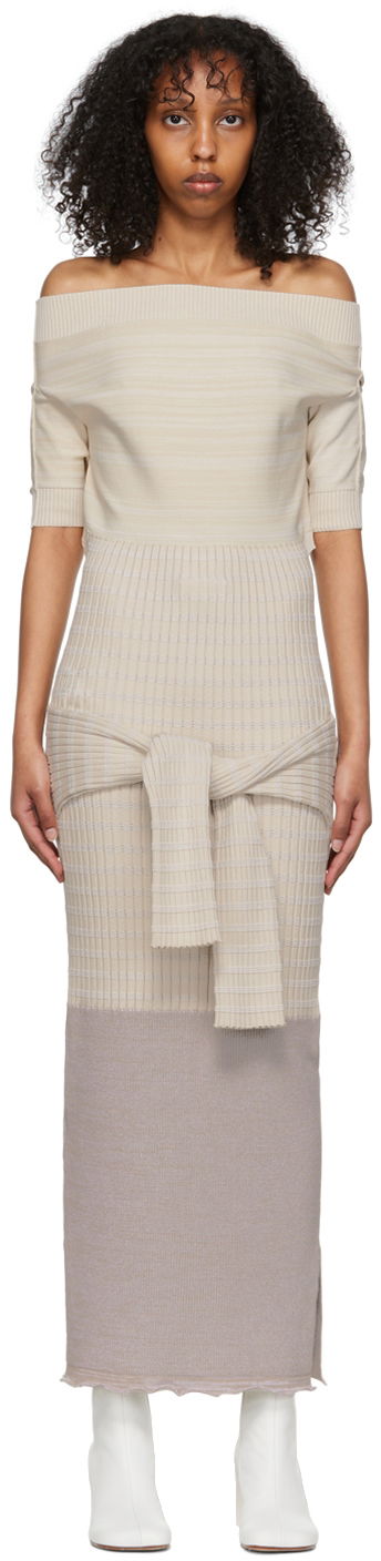 Obleke Maison Margiela Off Shoulder Maxi Dress Bež | S62CT0189 S17970