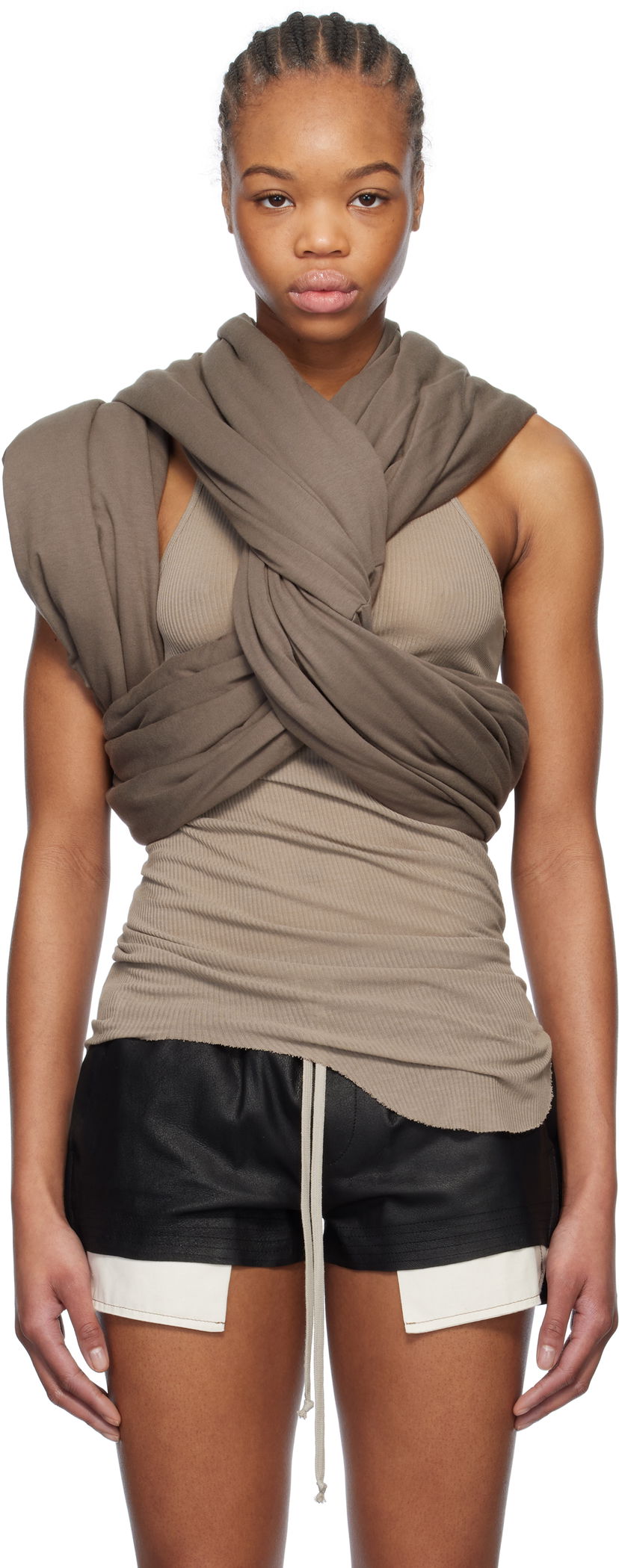 Majica brez rokavov Rick Owens Rick Owens Hollywood Triple Donut Top Bež | RP01E7432 JA