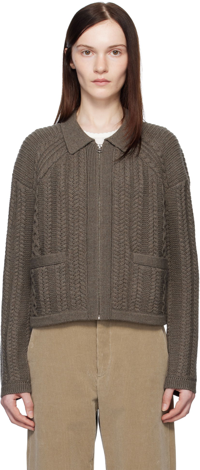 Pleteni pulover rag & bone rag & bone Kerry Cable-Knit Cardigan Rjava | WAS24H023BV23